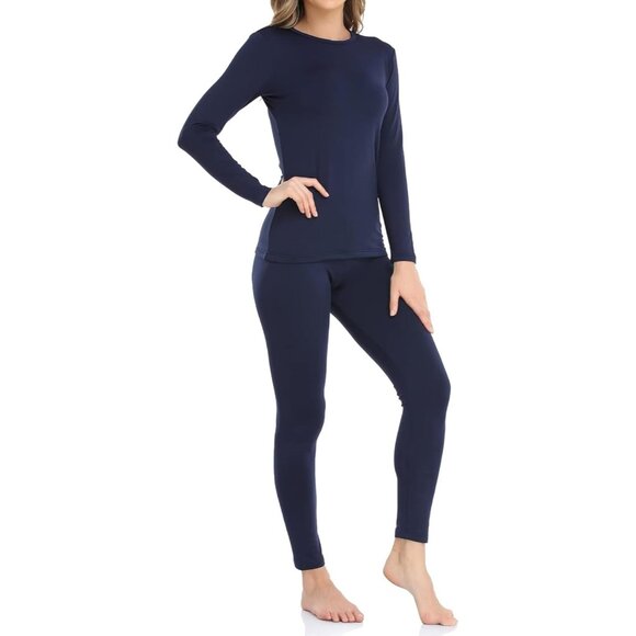 Women's 9M Fleece Lined Thermal Set - Ultra-Soft Navy Blue Base Layer Quick Dry